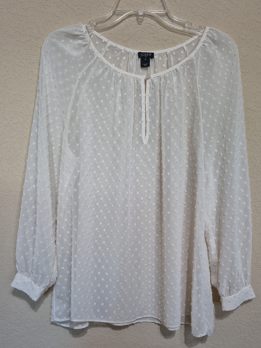 J. Crew White Swiss Dot Peasant Tunic Blouse